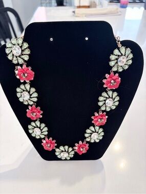 Floral Statement Necklace in Pink and Mint